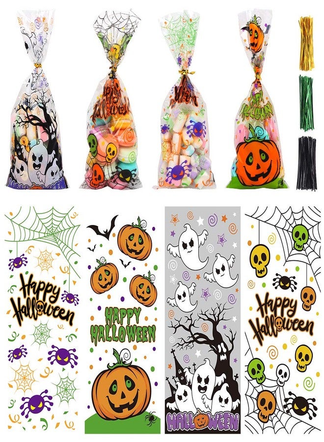 STEFORD Halloween Cellophane Bags,200PCS Clear Candy Cookie Treat Bags with 400 Piece Twist Ties for Halloween Party Favor Supplies - Image 1